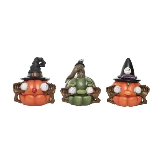 Transpac Light Up Pumpkin Decor Set of 3 Halloween Home Decorations Resin Decorative Objects image {1}