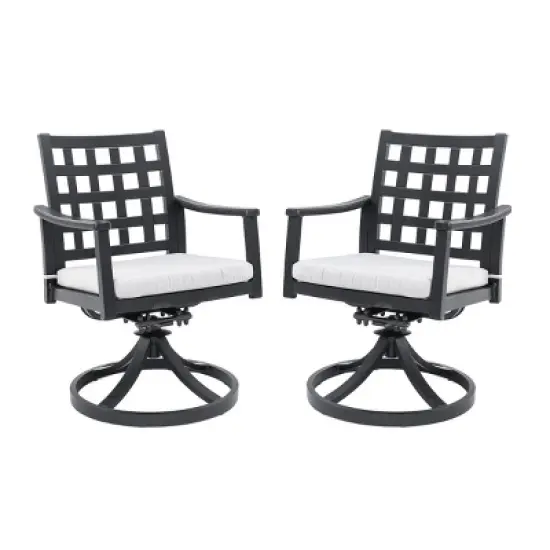 2 Piece Outdoor Swivel Rocker Chairs with Sunbrella Cushions, Weather Resistant Lattice Back Patio Accent Dining Chairs for Garden-Maison Boucle image {2}