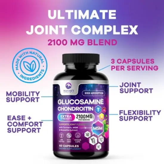 Glucosamine with Chondroitin Turmeric MSM, Triple Strength Joint Support 2100mg - 60 By Nature's Peak image {6}