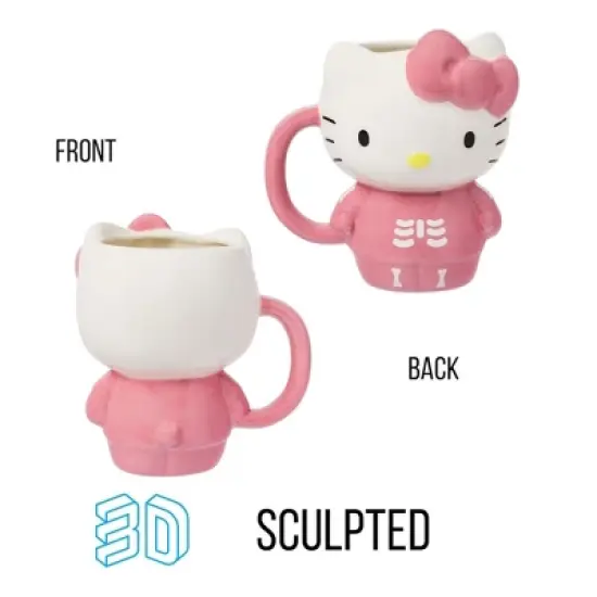 Silver Buffalo Sanrio Hello Kitty Pink Skeleton Costume 20 Ounce 3D Sculpted Ceramic Mug image {1}