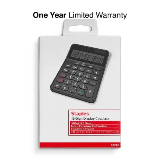 TRU RED Staples 10 -Digit Battery/Solar Powered Basic Calculator Black (ST240-CC) image {4}