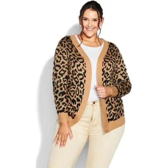 Women's Plus Size Longline Print Cardigan - tan | AVENUE image {8}