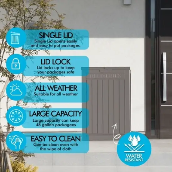 Sersper 48 Gallon Multi-Purpose Lockable Trash, Storage & Parcel Drop Box, Waterproof Resin, Brown (2 Pack) image {4}