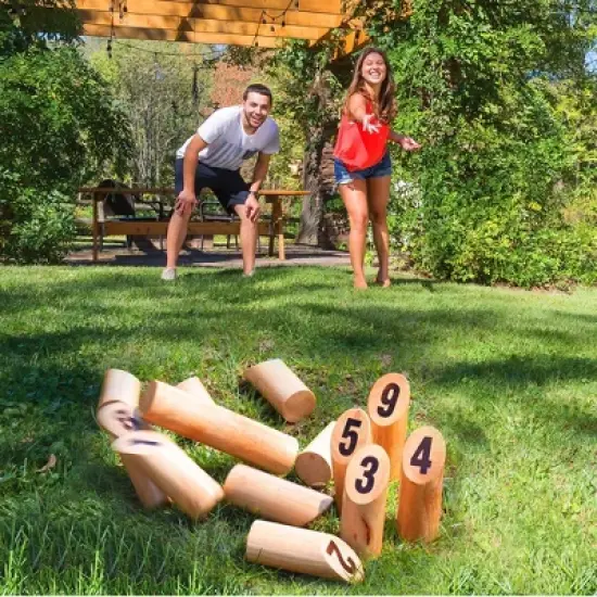 GSE Hardwood 12 Numbered Viking Bowling Toss Game Yard Lawn Throwing Game image {6}