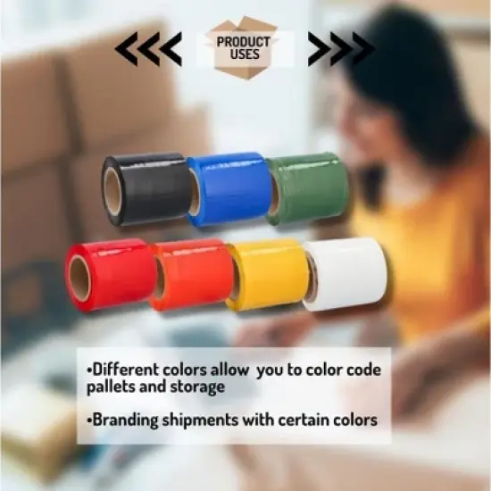 PSBM 12 Rolls 5" x 1000 Ft. Yellow Hand Wrap Stretch Shrink Film with Handle, 80 Ga image {6}