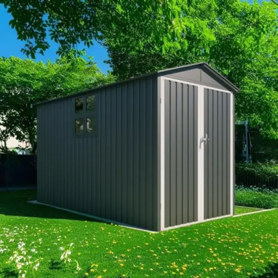 GDFStudio Cathy Motorcycle Outdoor Storage Shed with Window and Without Tracks image {5}