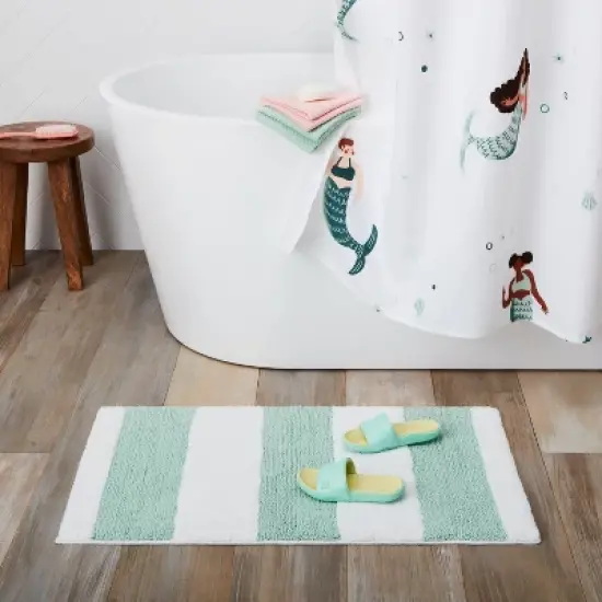 Rugby Striped Kids' Bath Rug Teal - Pillowfort&trade; image {1}