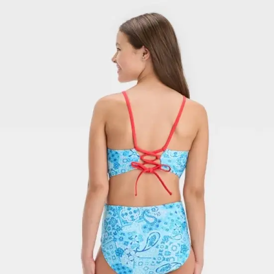 Girls' Sweet Paisley One Piece Swimsuit - art class&trade; Light Blue image {2}