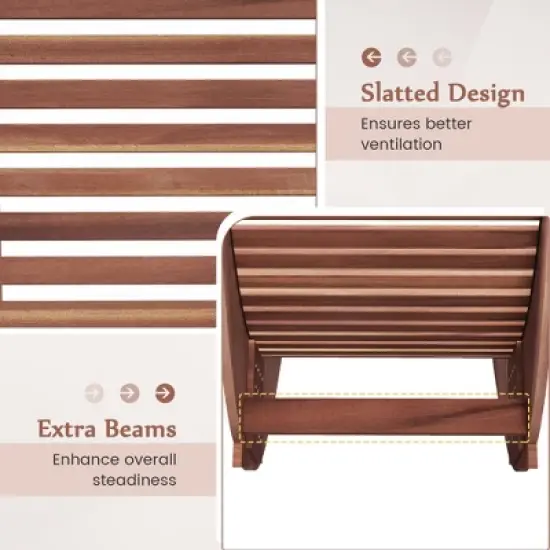 Tangkula Set of 2 Acacia Wood Patio Chaise Lounge Chair Outdoor Rocking Chair w/ Slatted Design image {9}
