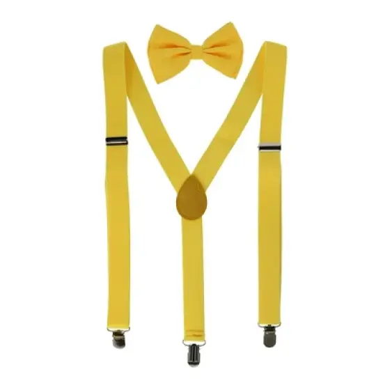 CTM Men's Solid Fashion Color Bow Tie and Suspender Set image {7}