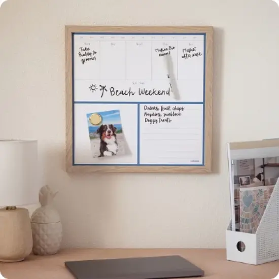 U Brands 16"x16" Flat Front Wood Frame Dry Erase Weekly Natural image {1}