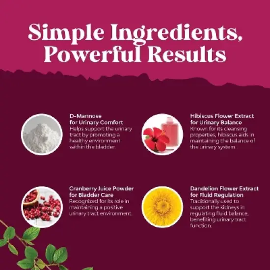 Urinary Tract Support Supplement, High Potency D-Mannose with Cranberry Juice Powder & Dandelion for Urinary Tract Health, Nature's Craft, 30ct image {3}