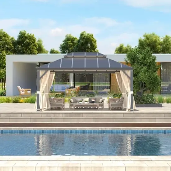 EROMMY 12'x16' Hardtop Gazebo, Permanent Outdoor Aluminum Patio Gazebo with Aluminum Composite Double Roof for Patio Lawn and Garden image {3}