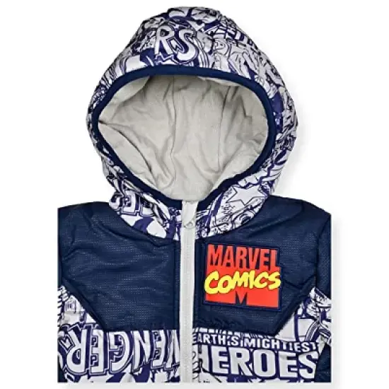 Marvel Boy's Avengers Heroes Comics Style Puffer Jacket, Zip Up Hoodie with Soft Interior for kids image {2}