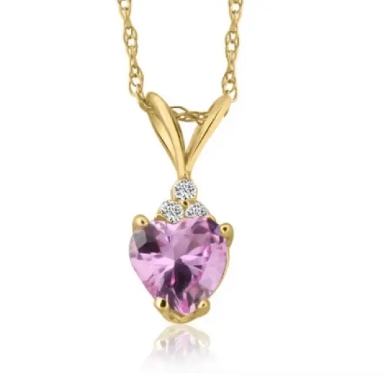 Pompeii3 1/2ct Diamond & Pink Sapphire Heart Pendant in 14K Yellow, White, or Rose Gold image {4}