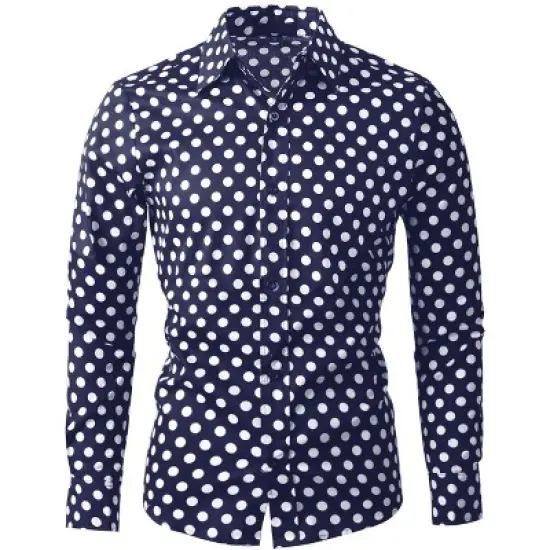 Lars Amadeus Men's Shirts Polka Dots Long Sleeve Slim Fit Printed Dress Button Down Shirt image {9}