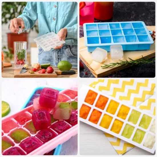 Unique Bargains Square Silicone Ice Cube Tray with Lid for Freezer 24 Cube Per Trays 2 Pcs image {4}
