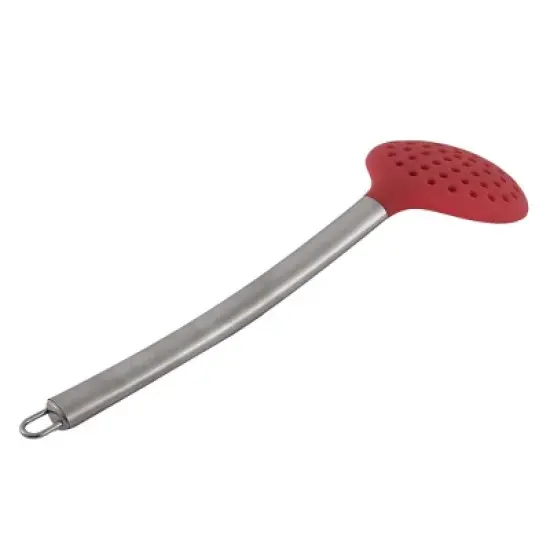 Unique Bargains Silicone Covering Head Stainless Steel Handle Slotted Spoon Ladle Silver Tone Red 1 Pc image {2}