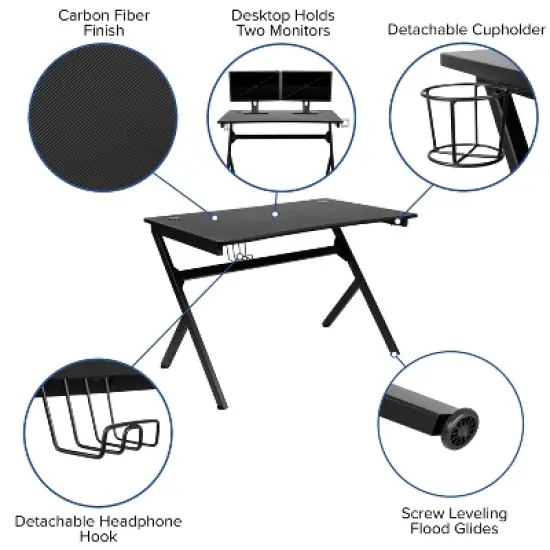 Flash Furniture Gaming Desk 45.25" x 29" Computer Table Gamer Workstation with Headphone Holder and 2 Cable Management Holes image {6}