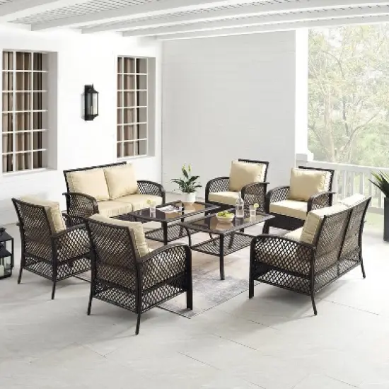 Tribeca 8pc Outdoor Wicker Conversation Set - Sand/Brown - Crosley image {1}