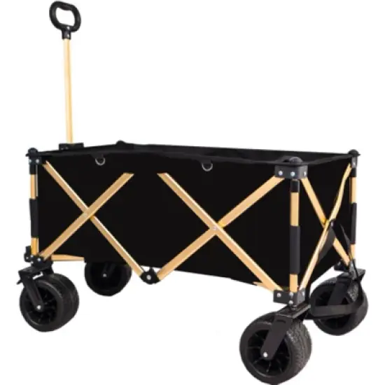 FURNIinspire Outdoor Serving Carts Aluminum Alloy Folding Wagon Utility Beach Wagon Cart for Sand with Big Wheels, Black, 38"*21.5"*34.5" image {1}