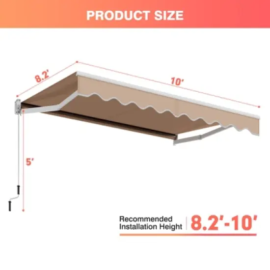Costway 10' x 8' Retractable Awning  Patio sun shade w/Crank Handle image {3}