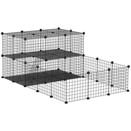 PawHut Pet Playpen Small Animal Cage with Door, Customizable Metal Wire Fence for Guinea Pigs, Puppies, Kittens, 14 x 14 in image {6}