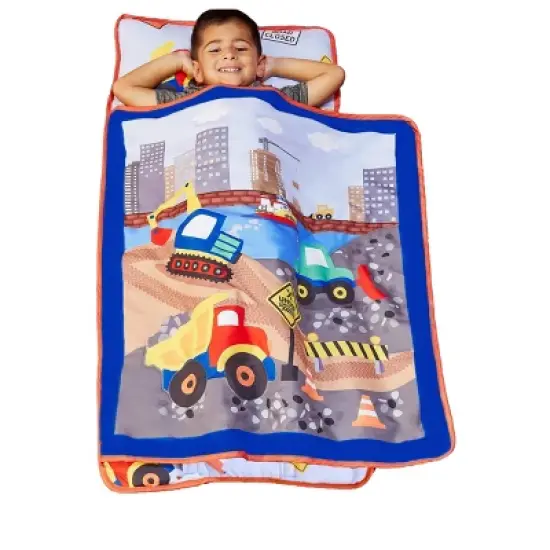 EVERYDAY KIDS Toddler Nap Mat &ndash;Under Construction&ndash; Soft Microfiber, Rollup with Handle & Pillow, for Preschool, Daycare, or Travel -Ages 2-6 years image {7}