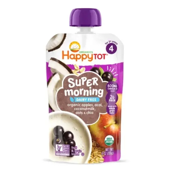 HappyTot Super Morning Organic Apples Acai Coconut Milk & Oats with Super Chia Baby Food Pouch - 4oz image {6}
