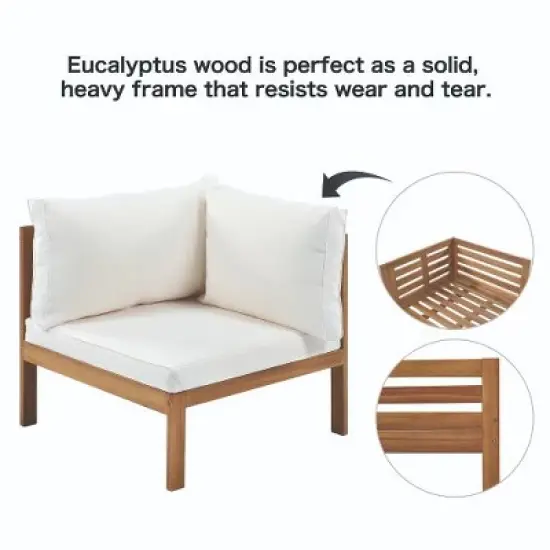 Sapphtopaz Acacia Wood Outdoor Sofa Set with Cushions, Modular Sofa with Wooden Coffee Table, Exotic Outdoor Patio Sofa Set, Water-resistant image {4}