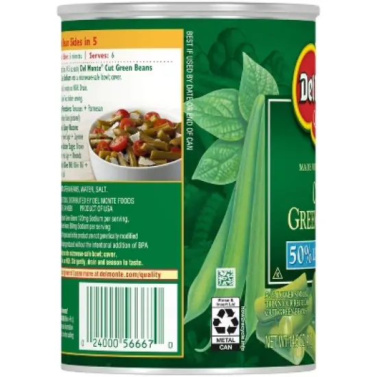 Del Monte Green Beans Low Sodium - 14.5Oz image {3}