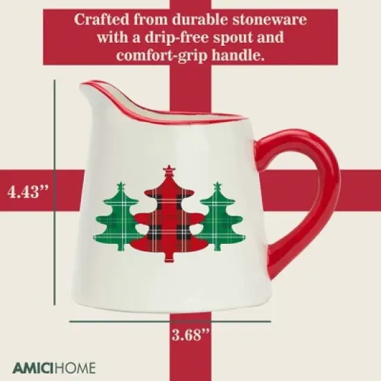 Amici Home Christmas Creamer Pitcher - 8oz Ceramic Milk Creamer for Coffee, Gravy Boat with Drip-Free Pour Spout, Versatile Small Pitcher image {3}