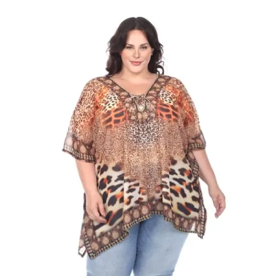 Plus Size Short Caftan with Tie-up Neckline - One Size Fits Most Plus - White Mark image {6}