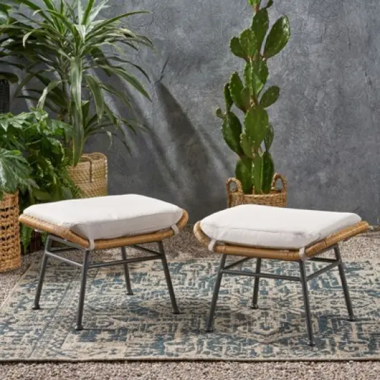 DSVIMOY Patio Ottomans, 2-Piece Outdoor Ottoman, Patio Foot Rest with Cushions, Beige, 23.75"*17.75"*15.25" image {3}