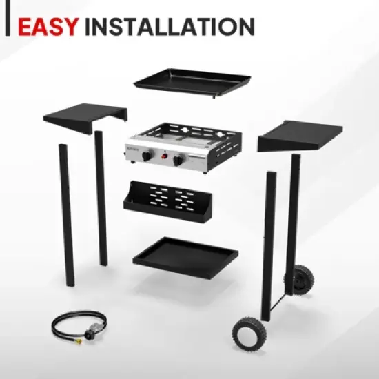 ROVSUN 2 Burner Portable Propane Griddle, 20000 BTU Rolling Flat Top Gas Grill with Electronic Ignition & Regulator for Outdoor Camping BBQ Tailgating image {2}