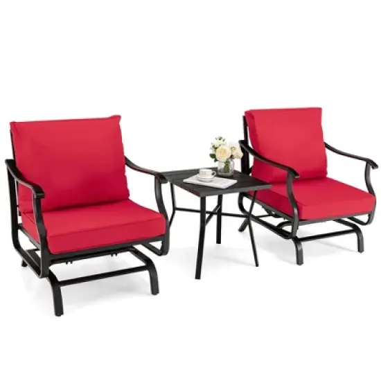 Costway 3PCS Patio Rocking Bistro Set Cushioned Chair Armrest Side Table Red image {8}