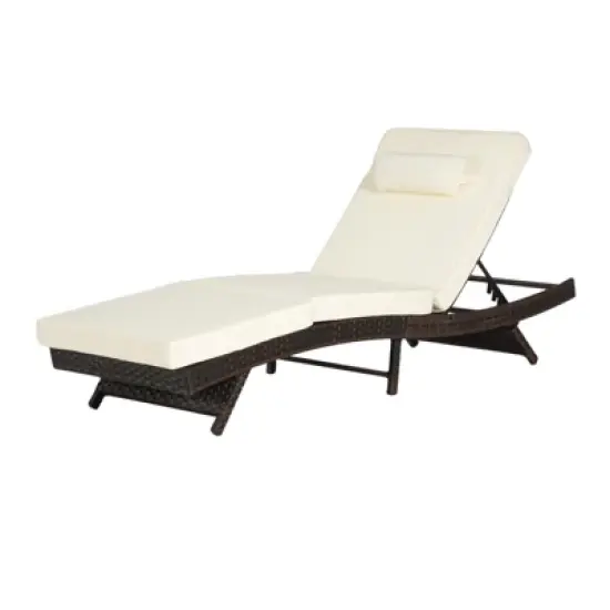 Outdoor Chaise Lounge Chair Set of 2, Wicker Reclining Lounge with Adjustable Backrest & Cushion, Sunbathing Chair for Patio Pool Garden image {4}