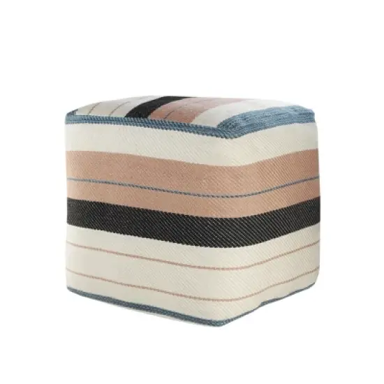 HomeRoots 20" White Polyester Striped Indoor Outdoor Pouf Ottoman image {5}