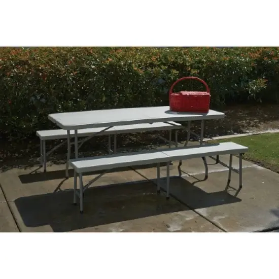 3pc Folding Table and Bench Set Light Gray - OSP Home Furnishings image {6}