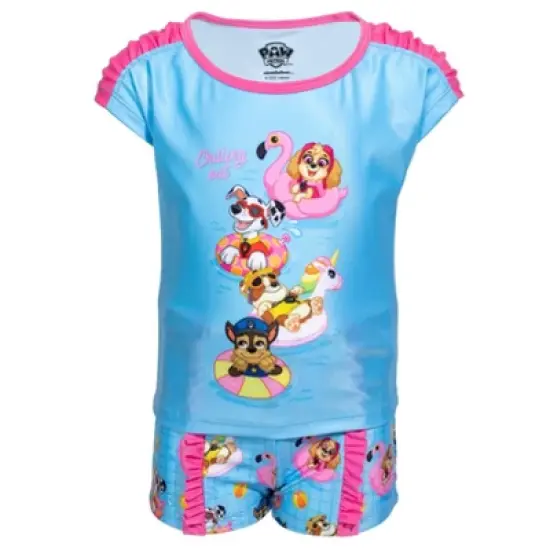 Paw Patrol Rubble Marshall Chase Girls Rash Guard and Swim Shorts Little Kid image {4}