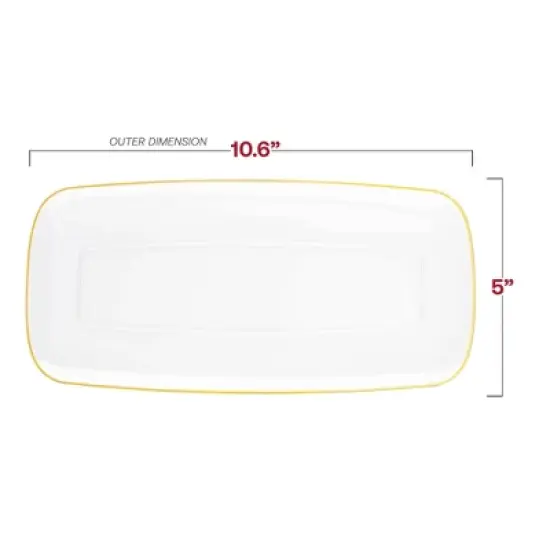 Smarty Had A Party 10.6" x 5" Clear w/ Gold Rim Rectangular Plastic Plates - 50 pcs image {2}