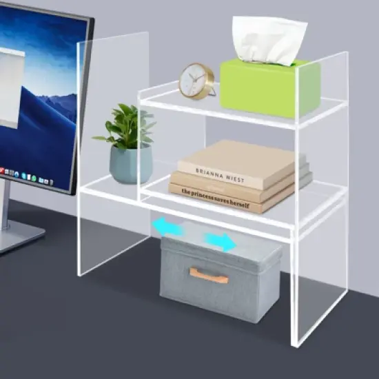 YIYIBYUS Adjustable Acrylic Desk Shelf, Clear Desktop Shelf, Desktop Bookshelf Organizer image {2}