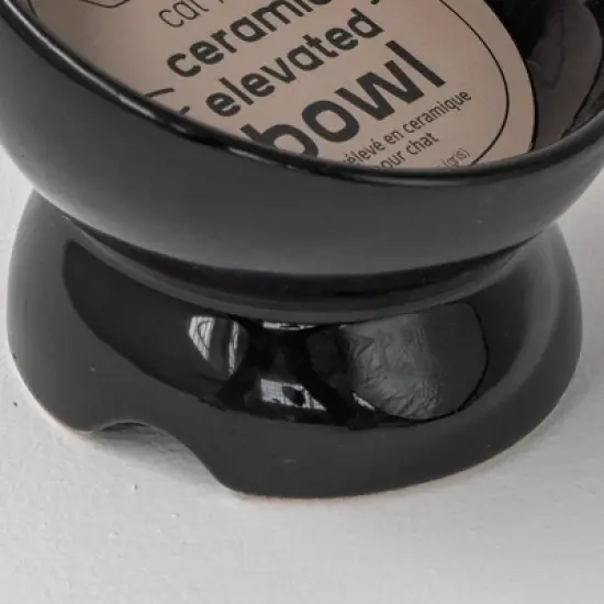 Dexypaws: Elevated Ceramic Cat Bowl, Black, 7oz, Pet Feeding Dish image {3}