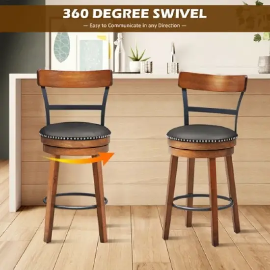 Costway Set of 2/4 BarStool 25.5'' Swivel Counter Height Dining Chair with Rubber Wood Legs image {6}