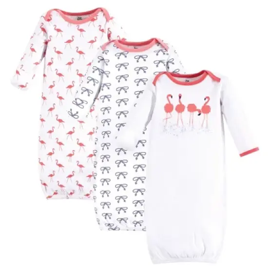 Yoga Sprout Baby Girl Cotton Long-Sleeve Gowns 3pk, Flamingo image {1}