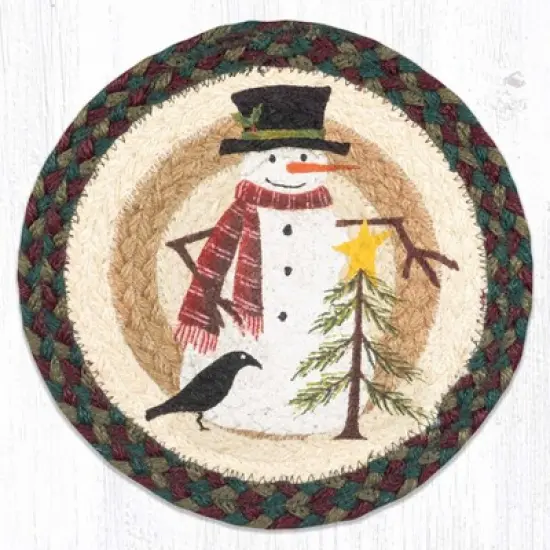 Earth Rugs Winter Snowman Trivet &ndash; Round Jute Table Mat with Tree Design for Holiday Decor image {3}