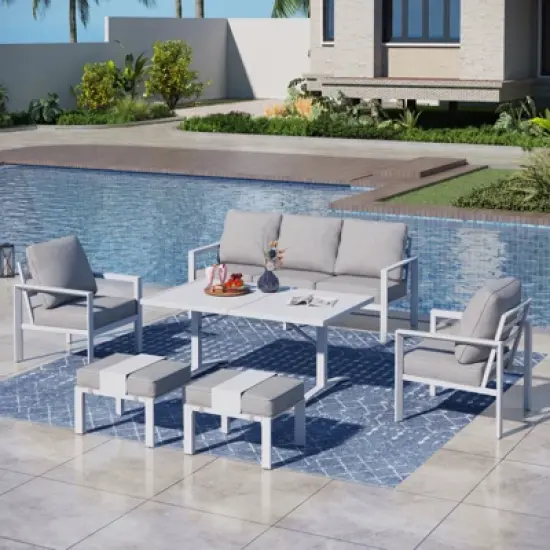 Captiva Designs 6pc Designs Aluminum Outdoor Patio Conversation Set with Coffee Table image {9}