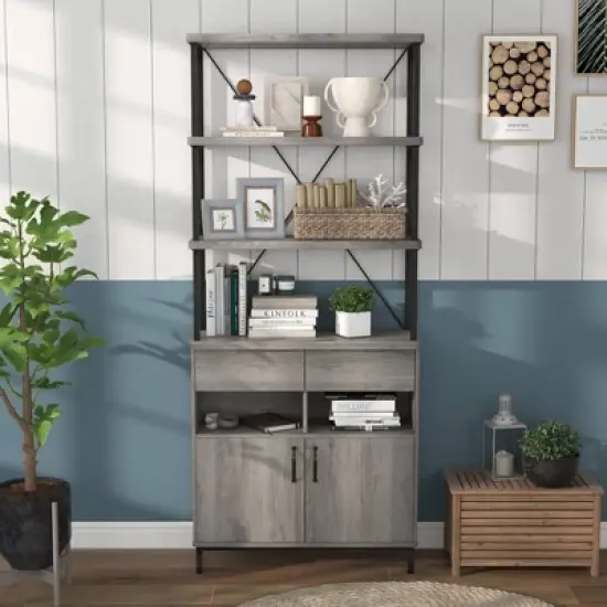 73.6" Skamania Rustic Bookcase Vintage Gray Oak - miBasics image {2}