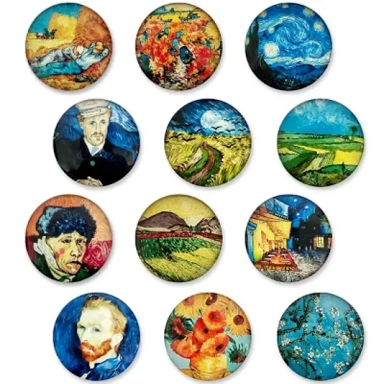 Wrapables Crystal Glass Magnets, Refrigerator Magnets for Office Whiteboards, Cabinets, Lockers (Set of 12), Famous Paintings image {7}
