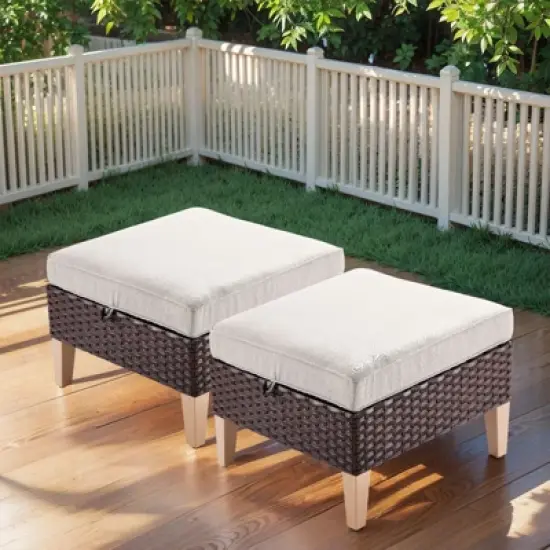 Gymojoy 2PCS Outdoor Patio Ottomans Wicker Ottomans Multipurpose Outdoor Furniture for Patio image {1}